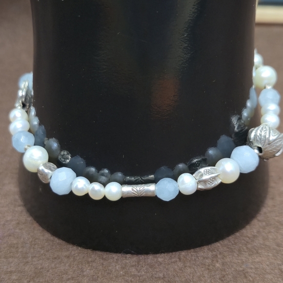 Aquamarine Pearl Sterling Silver Accents Toggle Bracelet - Picture 4 of 9